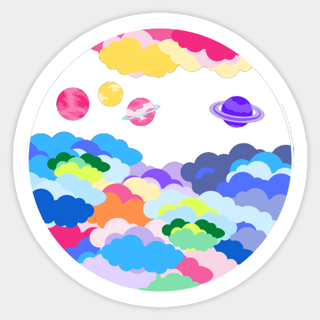 Bright clouds and space planets - Colourful Sticker by LukjanovArt